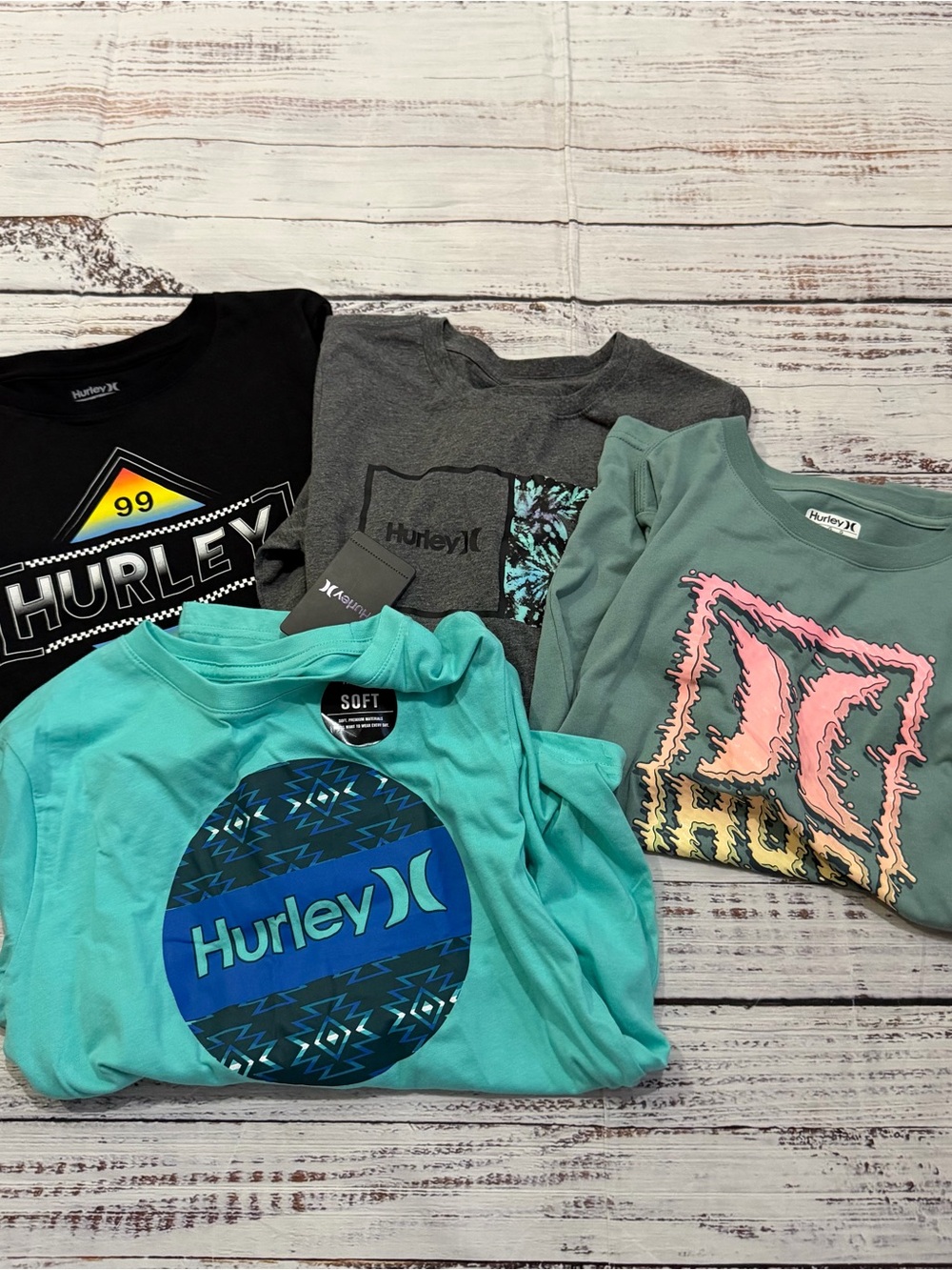 Hurley Kids Short-Sleeve Teal & Black Graphic Tees size medium